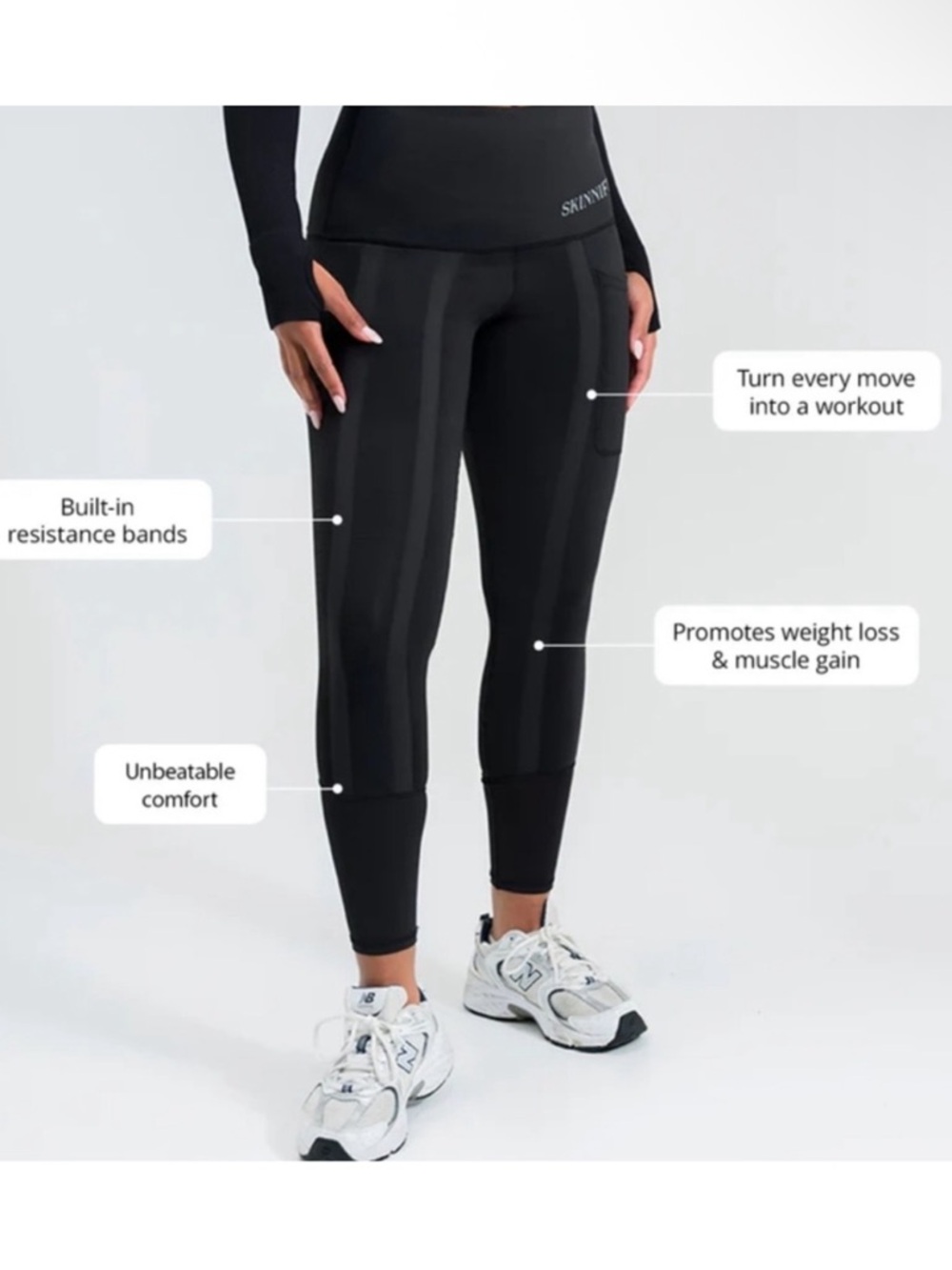 Skinnify Black 6-Resistance Band Weight Loss Leggings M